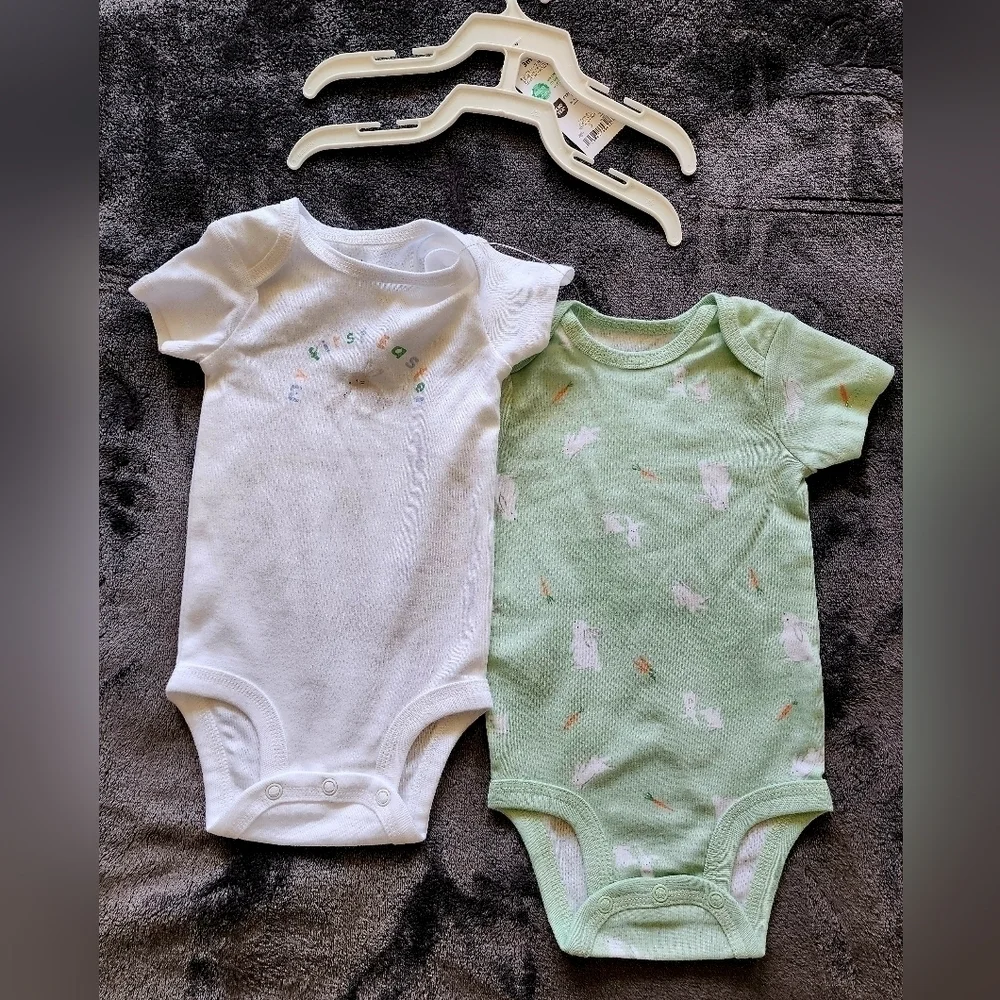 NWT baby boy Easter clothes bundle, size 3/6 months, 4 oncies, romper + bib set
